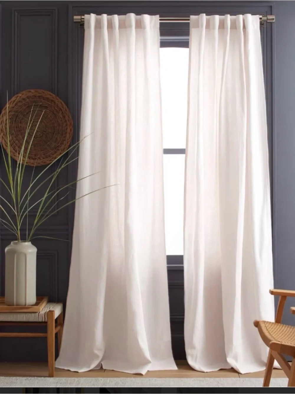 Quince European Luxe Heavyweight Linen Curtain in White (set of 2 panels) 48x96